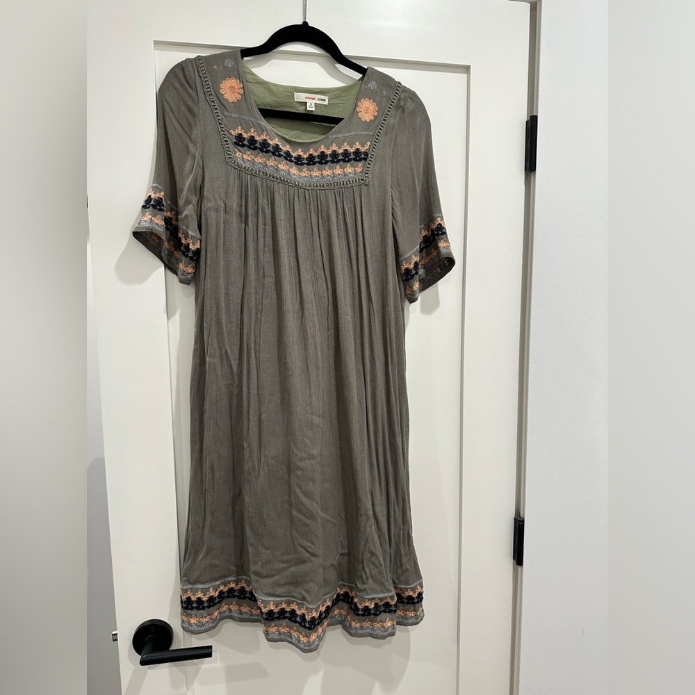 Orange creek grey and embroidered rayon and cotton dress. Size M.